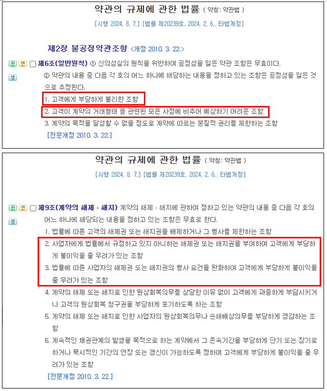 이용계약서 중지 해지사유 지나치게 포괄적으로 규정하면 약관규제법 위반